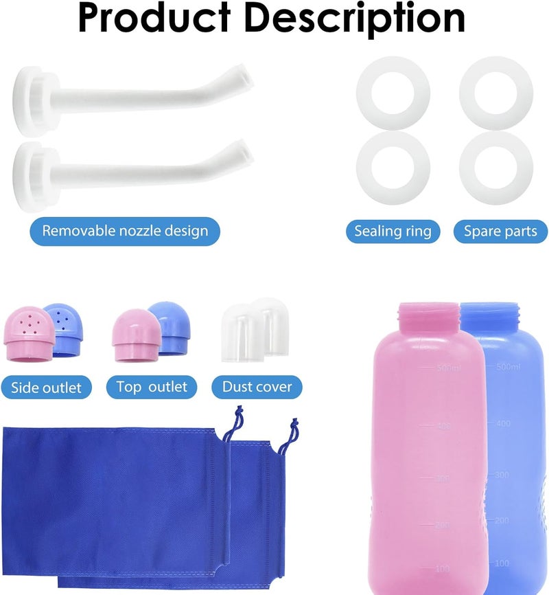 RUFCRIL Peri Bottle – 2-Pack Portable Bidet with Bag, 17oz (500ml) TPE Bottle (Boilable), Dual Sealing Rings – For Postpartum Care, Hemorrhoid Relief & Personal Hygiene – Ideal for Home & Travel - Image 3