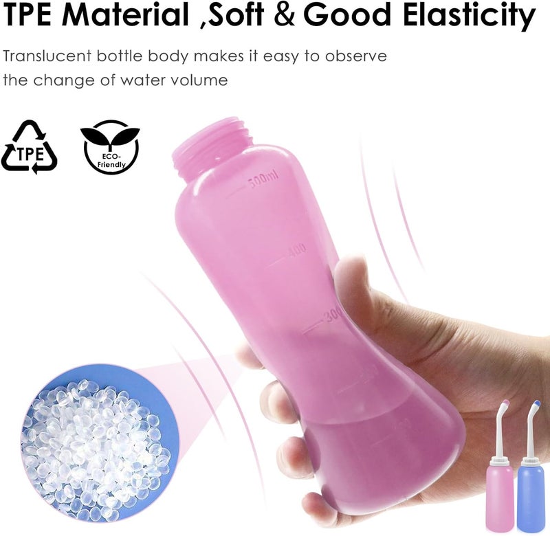 RUFCRIL Peri Bottle – 2-Pack Portable Bidet with Bag, 17oz (500ml) TPE Bottle (Boilable), Dual Sealing Rings – For Postpartum Care, Hemorrhoid Relief & Personal Hygiene – Ideal for Home & Travel - Image 2