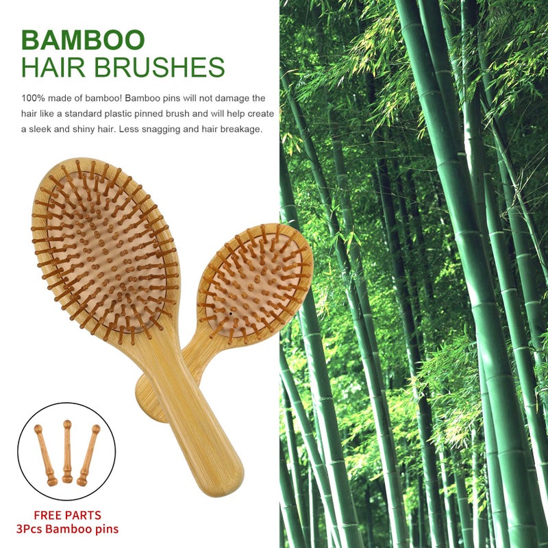 MRD Hair Brush Set, Natural Bamboo Comb Paddle Detangling Hairbrush, Wide-tooth and tail comb No Bristle, suit for Women Men and Kids Thick/Thin/Curly/Dry Hair Gift kit - Image 3