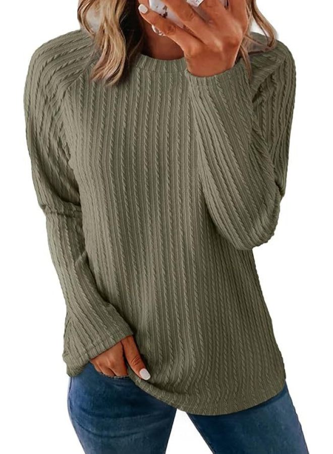 European And American Women's Autumn New Crewneck Long Sleeve Solid Color Casual Pullover Knitted T-shirt