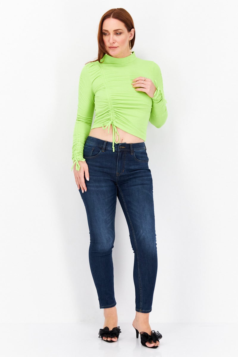 RIVER ISLAND Women Mock Neck Long Sleeves Textured Blouse, Green - Image 3