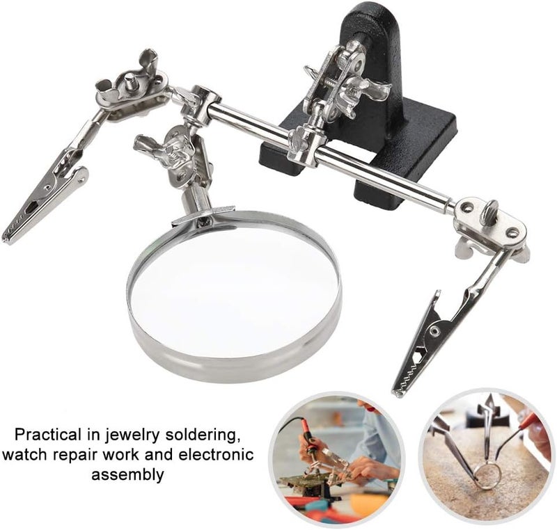 yuyte 3rd Hand Magnifier Station 5x Magnifying Glass Stand With Two Alligator Clips Adjustable And Rotatable For Jewelry Assembly Repair Modeling Hobbies And Crafts - Image 2