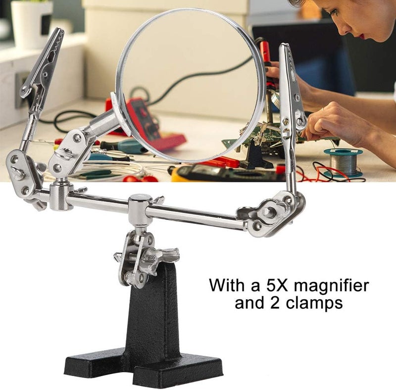 yuyte 3rd Hand Magnifier Station 5x Magnifying Glass Stand With Two Alligator Clips Adjustable And Rotatable For Jewelry Assembly Repair Modeling Hobbies And Crafts - Image 5