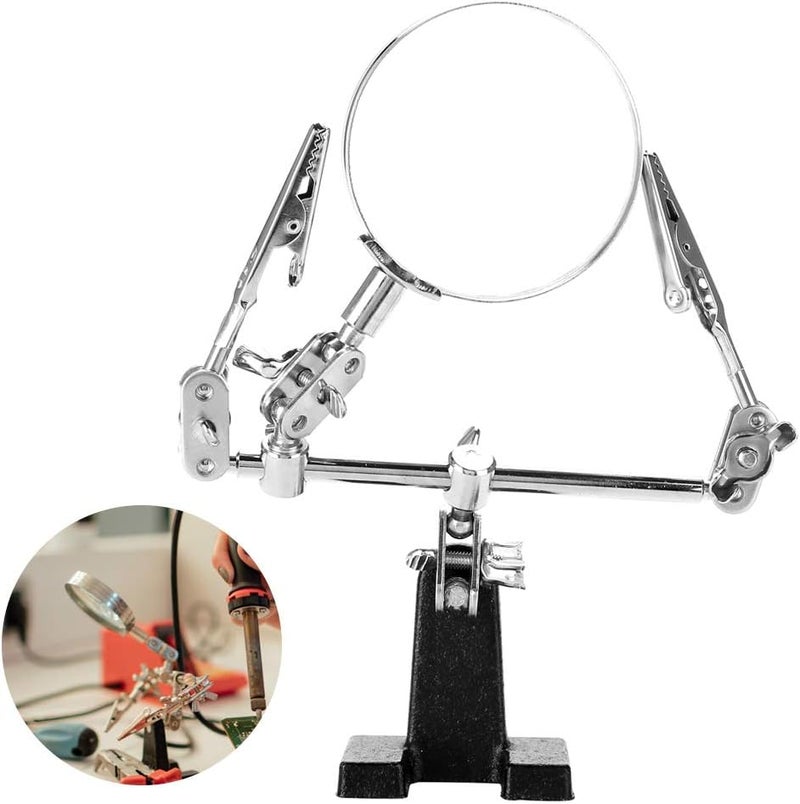 yuyte 3rd Hand Magnifier Station 5x Magnifying Glass Stand With Two Alligator Clips Adjustable And Rotatable For Jewelry Assembly Repair Modeling Hobbies And Crafts - Image 1