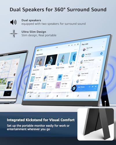 Yodoit شاشة يودويت المحمولة للكمبيوتر المحمول، 15.6" 1920×1080 FHD IPS شاشة سفر مع حامل قابل للتعديل ومكبرات صوت مزدوجة لجهاز ماك بوك وبي سي وإكس بوكس (أسود) - Image 3
