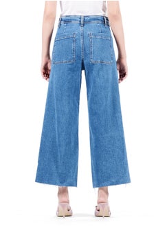 Web Denim Web Denim Women's High Waist Cut Hem Wide Leg Jeans - Stylish Comfort Denim Pants  - Image 3