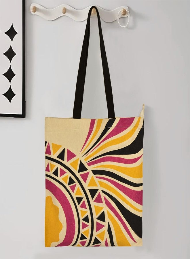 StyleMyWay Large Cotton Designer Canvas Tote Bag with Zip, Inner Pocket for Shopping, Office & Daily Use (Multicolor Geometric Print) | College Bag for Girls | Travel & Beach Bag - Image 3