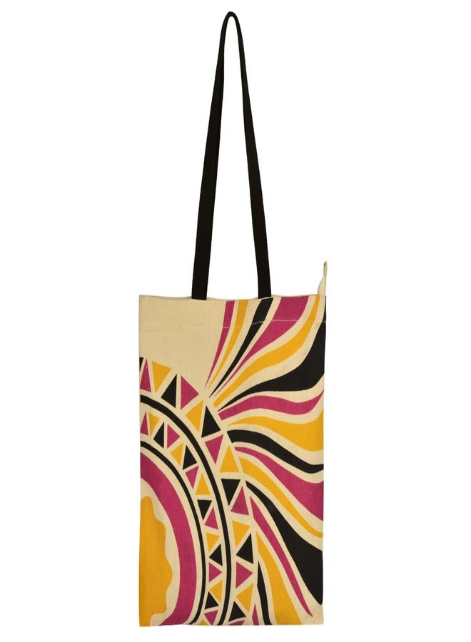 StyleMyWay Large Cotton Designer Canvas Tote Bag with Zip, Inner Pocket for Shopping, Office & Daily Use (Multicolor Geometric Print) | College Bag for Girls | Travel & Beach Bag - Image 1