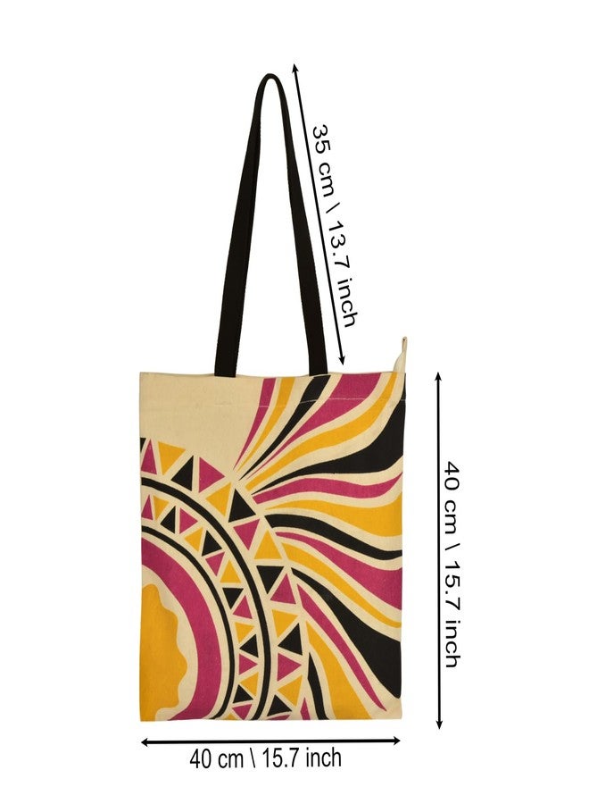 StyleMyWay Large Cotton Designer Canvas Tote Bag with Zip, Inner Pocket for Shopping, Office & Daily Use (Multicolor Geometric Print) | College Bag for Girls | Travel & Beach Bag - Image 5