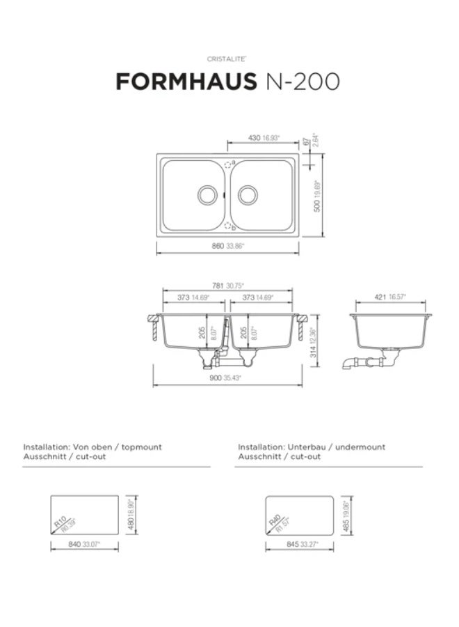 SCHOCK German Kitchen Sink: FORMHAUS N-200 - Image 3