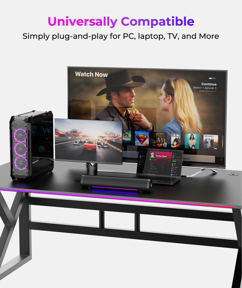 Auphyra Computer Speakers for Desktop PC, Gaming PC Sound Bar, Plug and Play - USB Power with 3.5mm Audio, RGB Gradient Lighting, One-knob Control, for Computers/Laptops/Monitors - Image 3