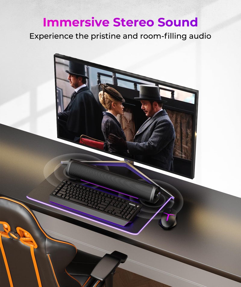 Auphyra Computer Speakers for Desktop PC, Gaming PC Sound Bar, Plug and Play - USB Power with 3.5mm Audio, RGB Gradient Lighting, One-knob Control, for Computers/Laptops/Monitors - Image 2