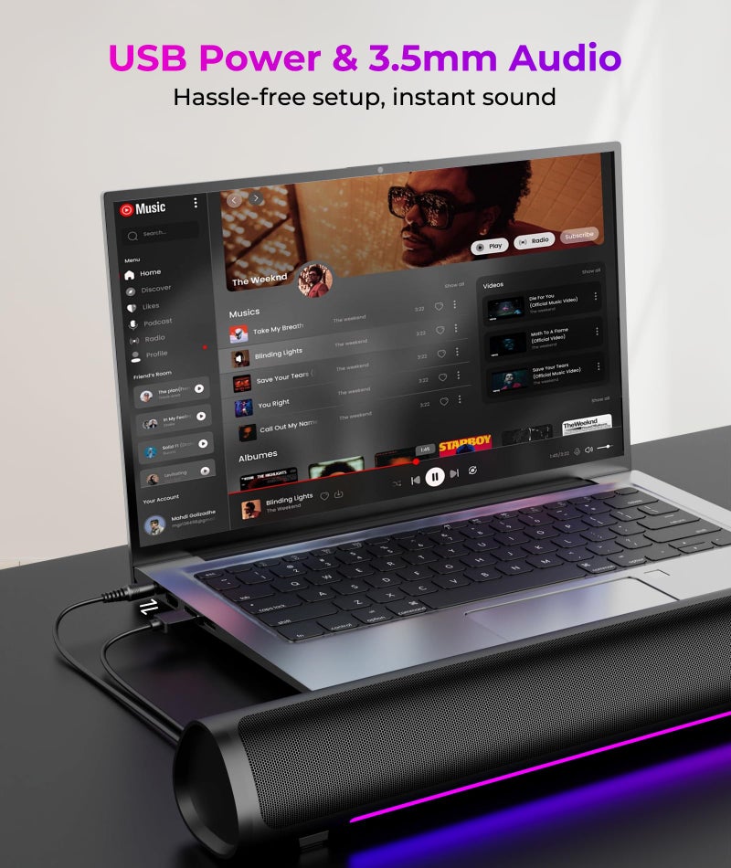 Auphyra Computer Speakers for Desktop PC, Gaming PC Sound Bar, Plug and Play - USB Power with 3.5mm Audio, RGB Gradient Lighting, One-knob Control, for Computers/Laptops/Monitors - Image 4