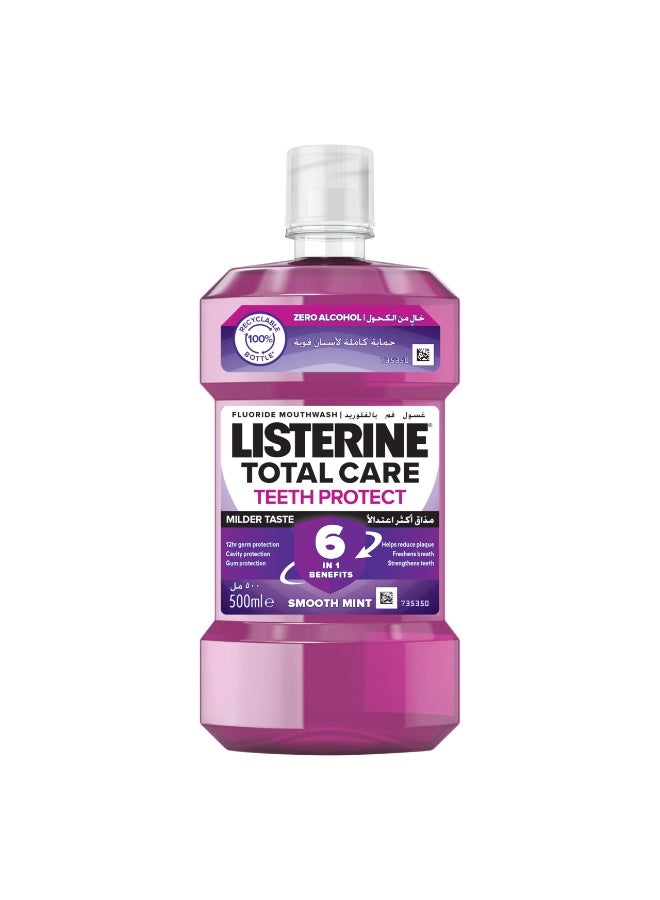 Listerine Total Care Teeth Protect Zero Alcohol Mouthwash, Smooth Mint, 500ml