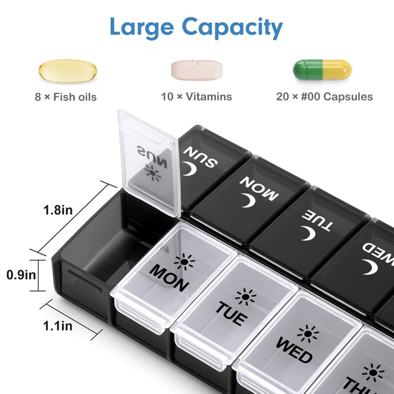 Aigret Future 7 Day Pill Organizer 2 Times a Day, Large Weekly AM PM Pill Box, Day Night Medicine Organizer, Pill Case Twice A Day, Pill Container - Image 3