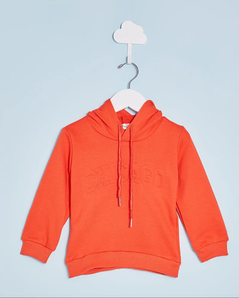 REDTAG Infant Boys Orange Hooded Sweatshirt