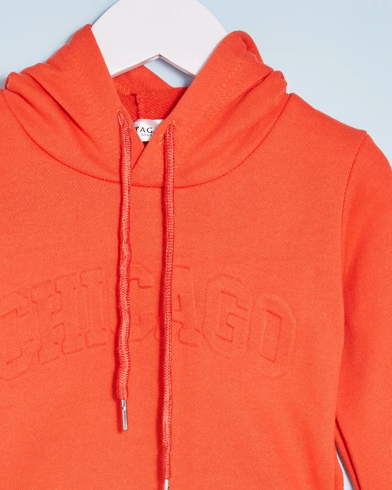 REDTAG Infant Boys Orange Hooded Sweatshirt