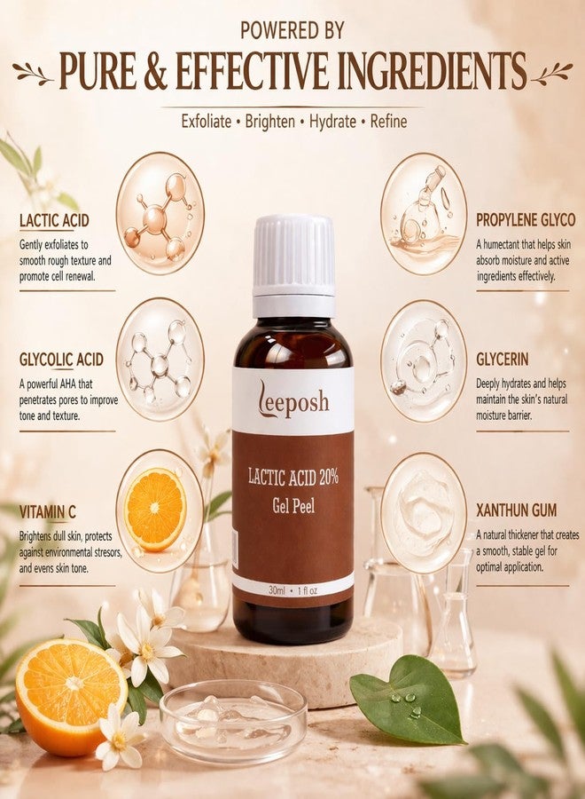 Leeposh Lactic Acid Peel 20% with Glycolic Acid & Vitamin C | Exfoliating AHA Gel for Smoother, Brighter-Looking Skin | Texture Refinement & Uneven Tone Care 30ml - Image 4