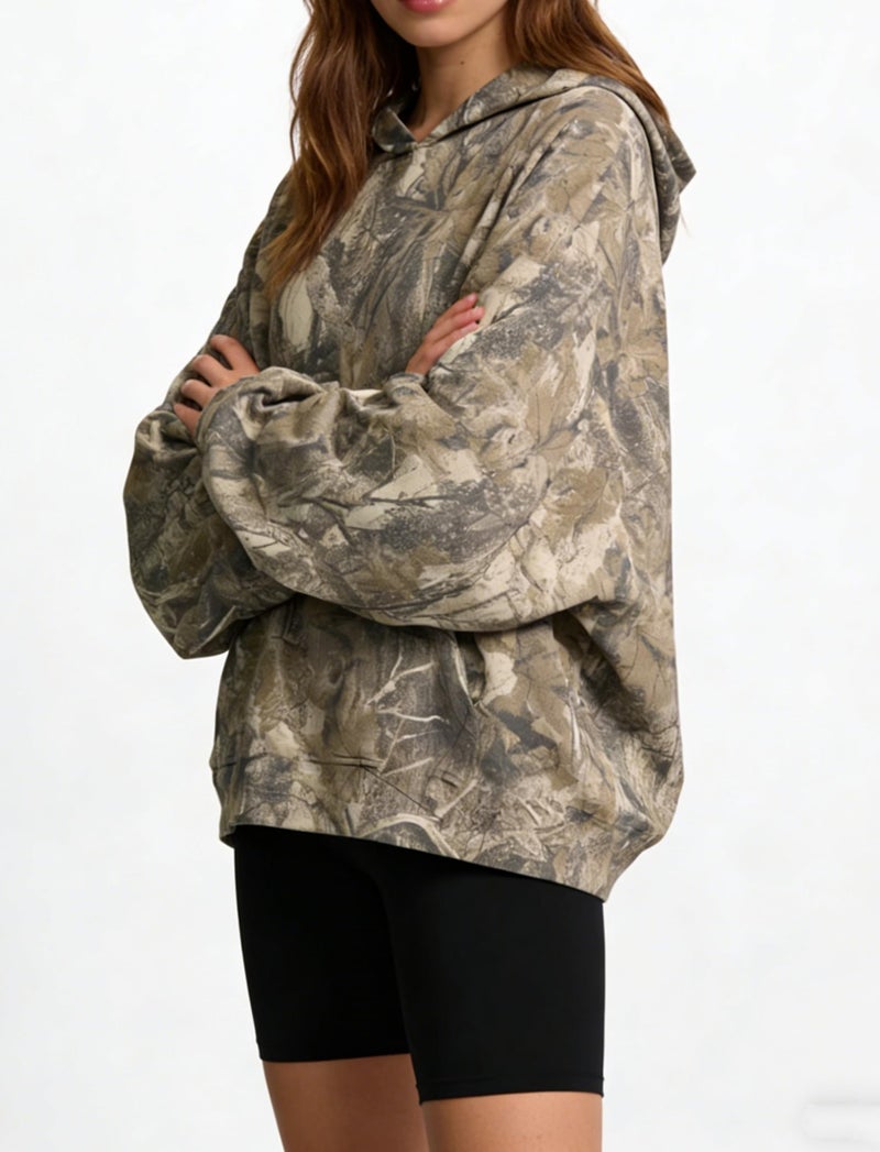 Dsewpaur Camo Fleece Hoodie For Men Women Long Sleeve Drop Shoulder Oversized Hooded Sweatshirt Pullover With Pocket - Image 5