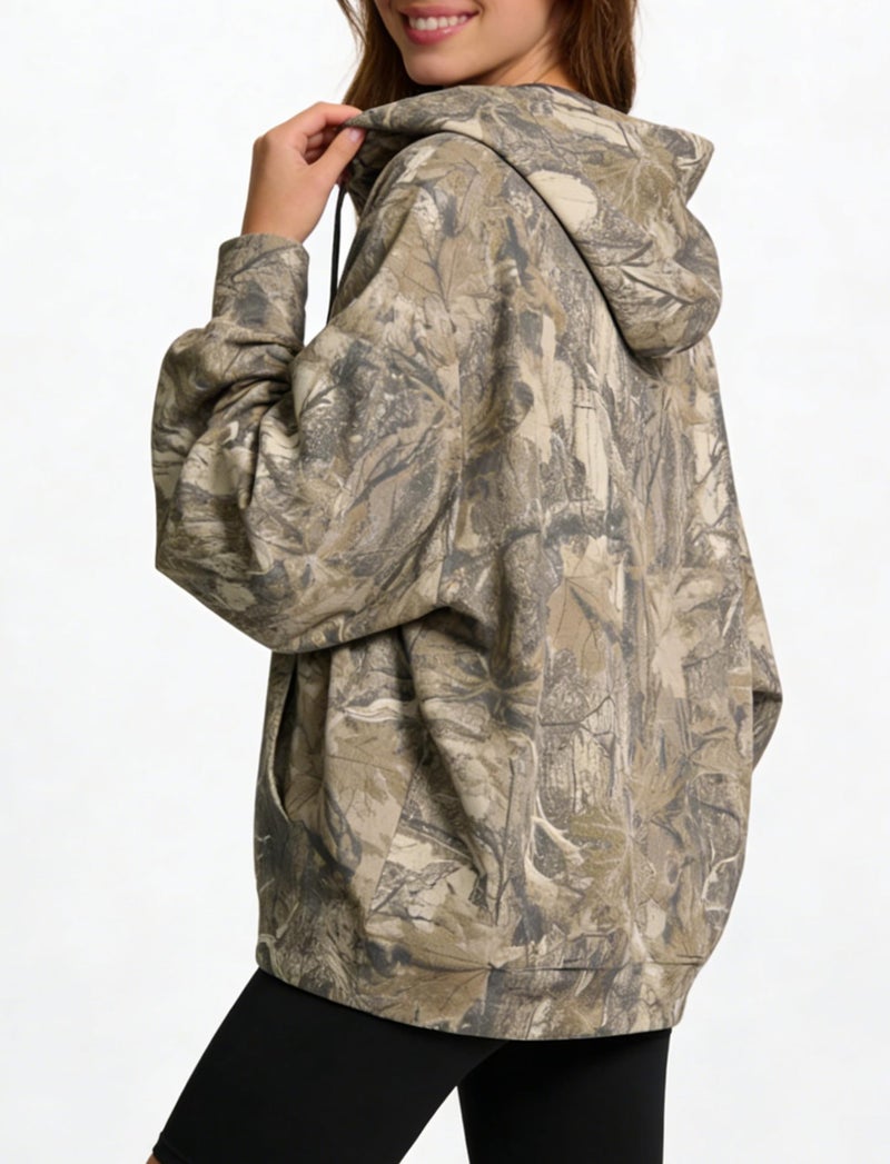 Dsewpaur Camo Fleece Hoodie For Men Women Long Sleeve Drop Shoulder Oversized Hooded Sweatshirt Pullover With Pocket - Image 3