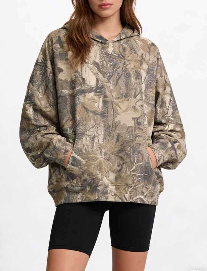 Dsewpaur Camo Fleece Hoodie For Men Women Long Sleeve Drop Shoulder Oversized Hooded Sweatshirt Pullover With Pocket - Image 2