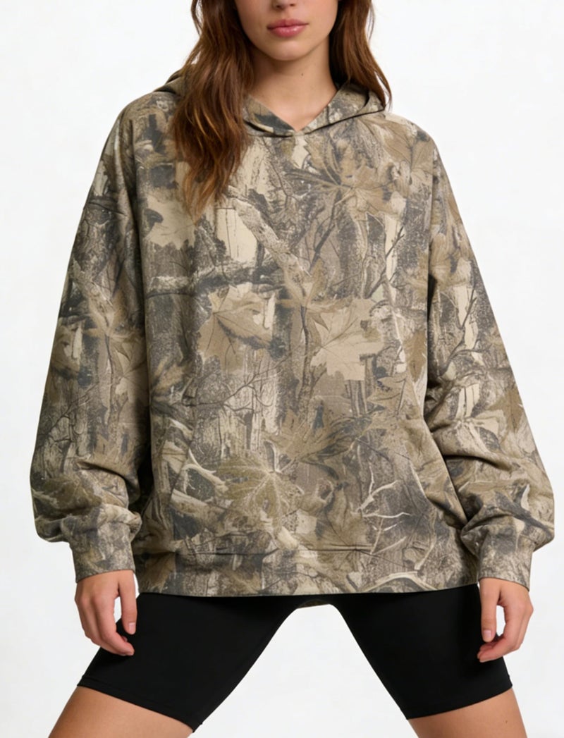 Dsewpaur Camo Fleece Hoodie For Men Women Long Sleeve Drop Shoulder Oversized Hooded Sweatshirt Pullover With Pocket - Image 4