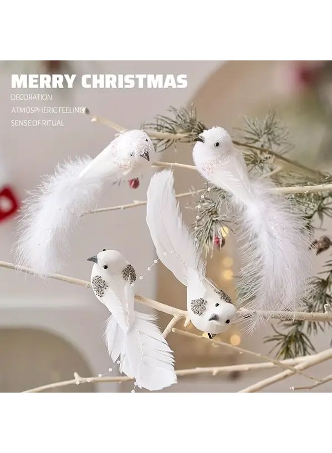 White Feather Simulation Birds For Home Holiday Halloween Christmas Decor - Image 4