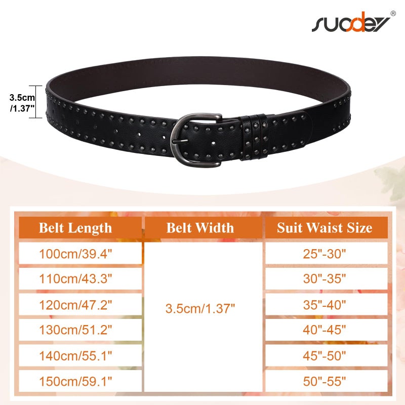 SUOSDEY Women Leather Rivets Belts for Jeans Pants Dresses Studded Leather Belts with Silver Buckle - Image 5