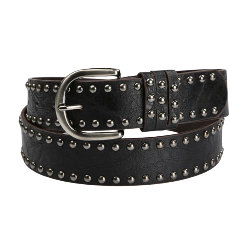SUOSDEY Women Leather Rivets Belts for Jeans Pants Dresses Studded Leather Belts with Silver Buckle - Image 1