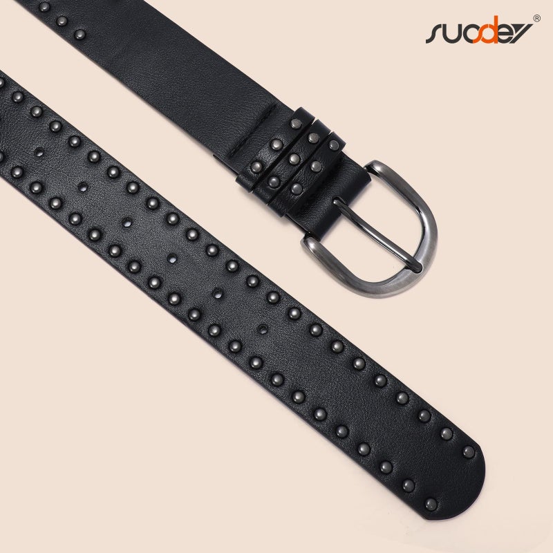 SUOSDEY Women Leather Rivets Belts for Jeans Pants Dresses Studded Leather Belts with Silver Buckle - Image 4