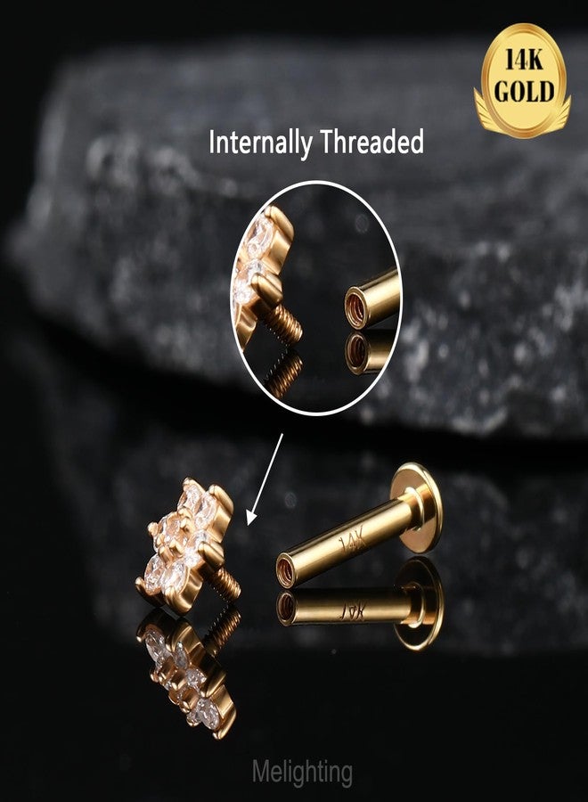 Melighting 14K Solid Gold Cartilage Helix Piercing Jewelry - Internally Threaded Curved CZ Gold Flat Back Earring, 8mm - Image 3