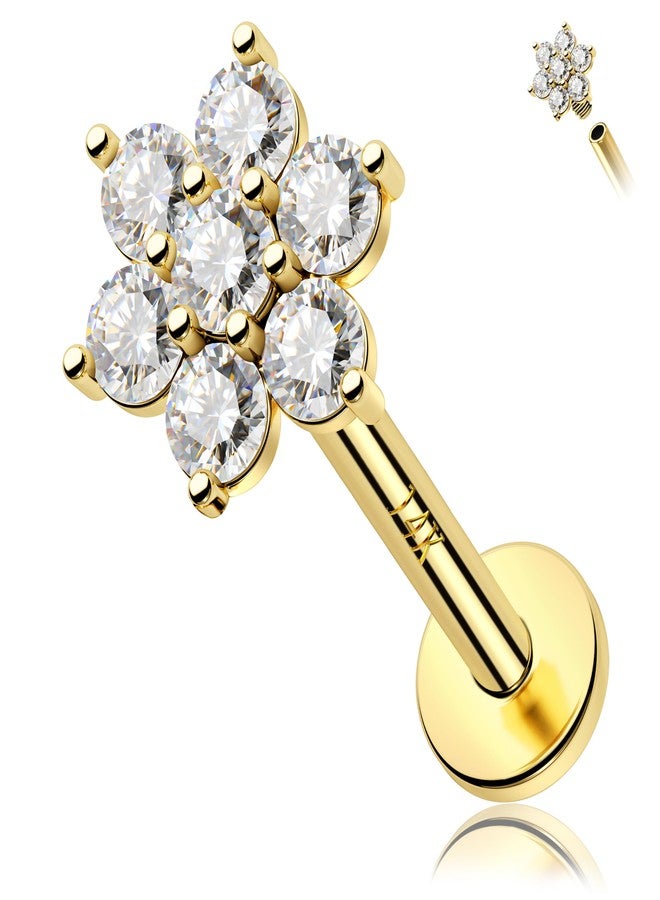 Melighting 14K Solid Gold Cartilage Helix Piercing Jewelry - Internally Threaded Curved CZ Gold Flat Back Earring, 8mm - Image 1
