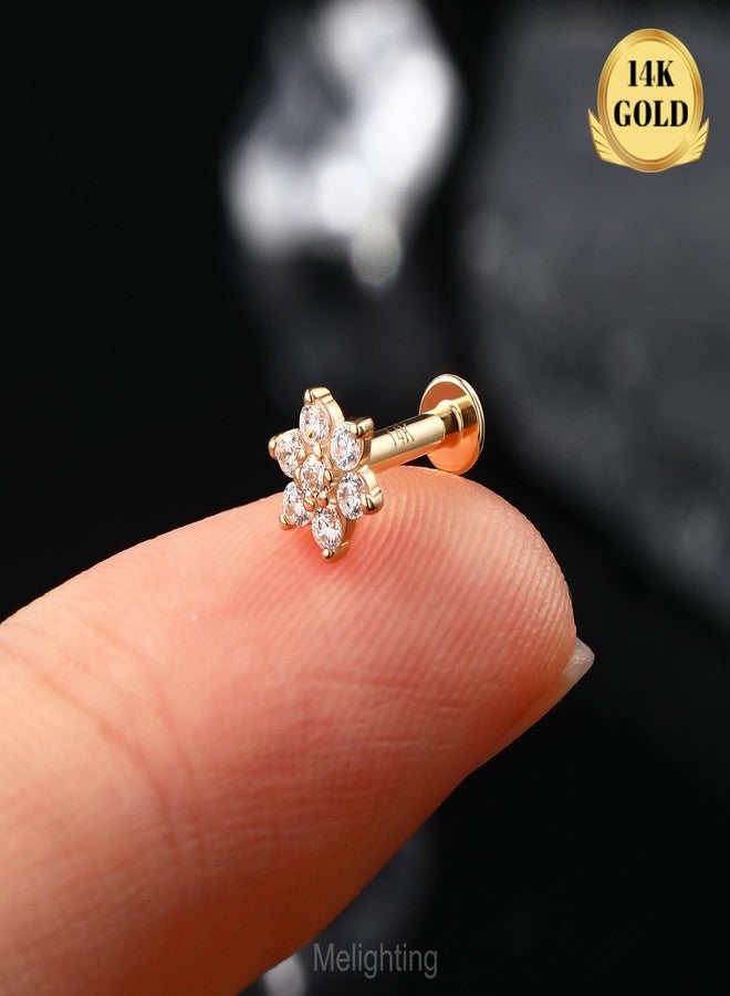 Melighting 14K Solid Gold Cartilage Helix Piercing Jewelry - Internally Threaded Curved CZ Gold Flat Back Earring, 8mm - Image 2