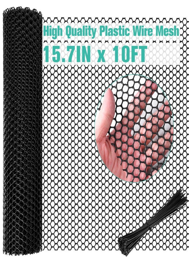 Miuwauer Plastic Mesh Fence Sheet 15.7IN x 10FT - 0.3IN Opening Plastic Chicken Wire Netting Roll Durable for Dogs, Poultry, Puppy, Garden Snake Barrier with 50 Pcs Zip Ties - Black - Image 1