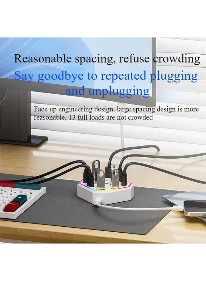 وايت 7 لون USB هب 13 منفذ 2.0 12A 1C بدون تعريف أنظمة متعددة محمول - Image 3