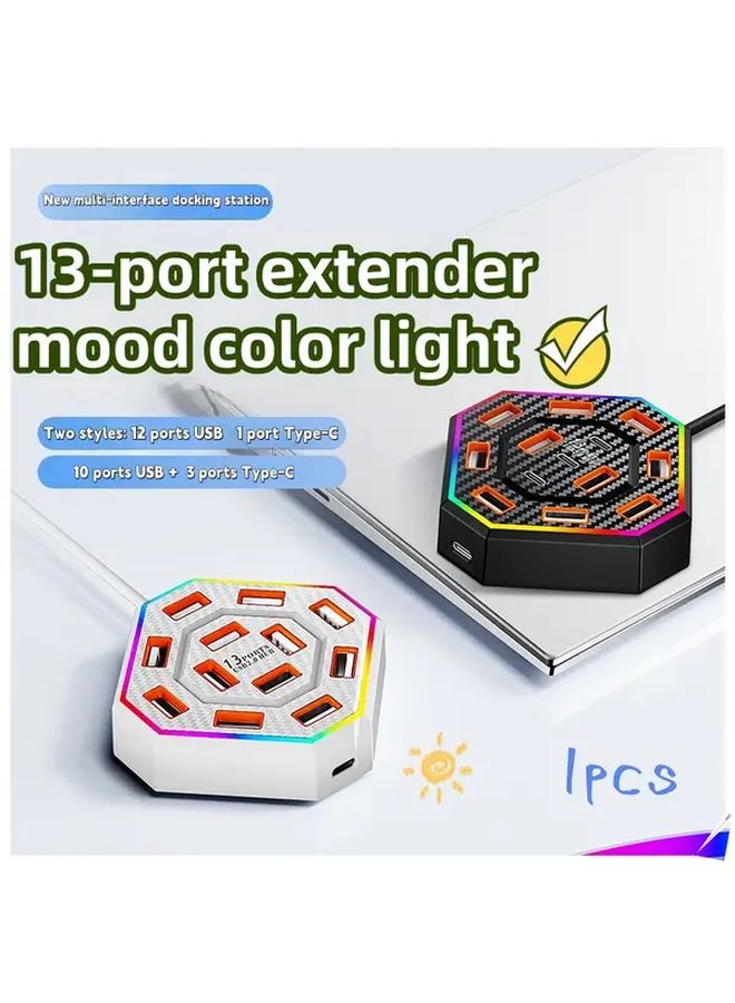 وايت 7 لون USB هب 13 منفذ 2.0 12A 1C بدون تعريف أنظمة متعددة محمول - Image 1