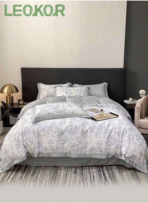 4PCS Silky Satin Sheet Set Satin Bed Set with 2 Pillowcase Soft and Breathable Exquisite Printing Comforter Set Universal Four Seasons Satin Bedding Set 200*230CM
