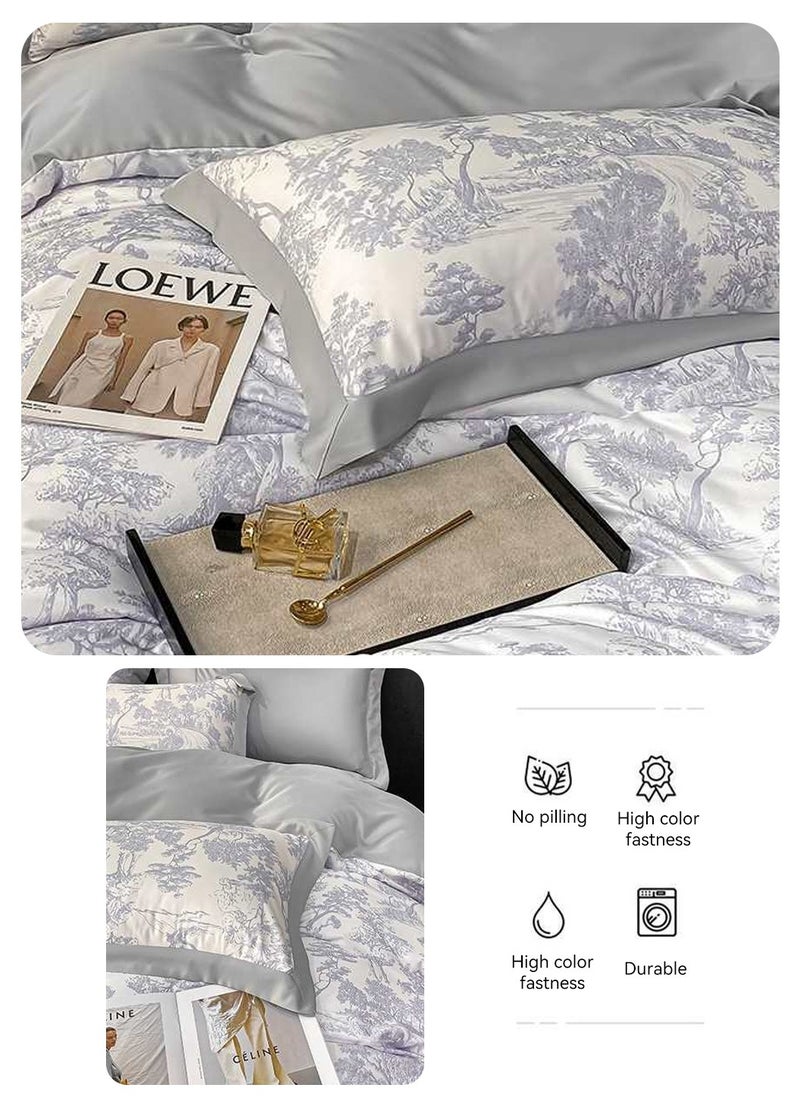 4PCS Silky Satin Sheet Set Satin Bed Set with 2 Pillowcase Soft and Breathable Exquisite Printing Comforter Set Universal Four Seasons Satin Bedding Set 200*230CM