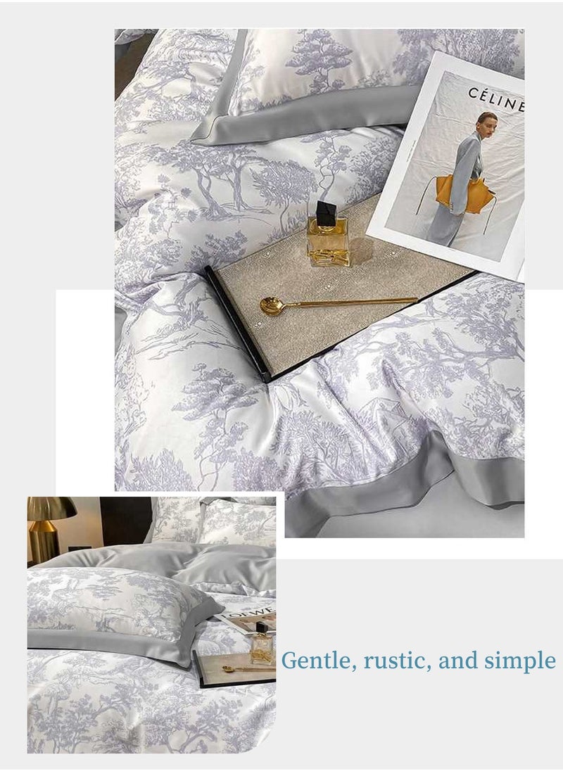 4PCS Silky Satin Sheet Set Satin Bed Set with 2 Pillowcase Soft and Breathable Exquisite Printing Comforter Set Universal Four Seasons Satin Bedding Set 200*230CM