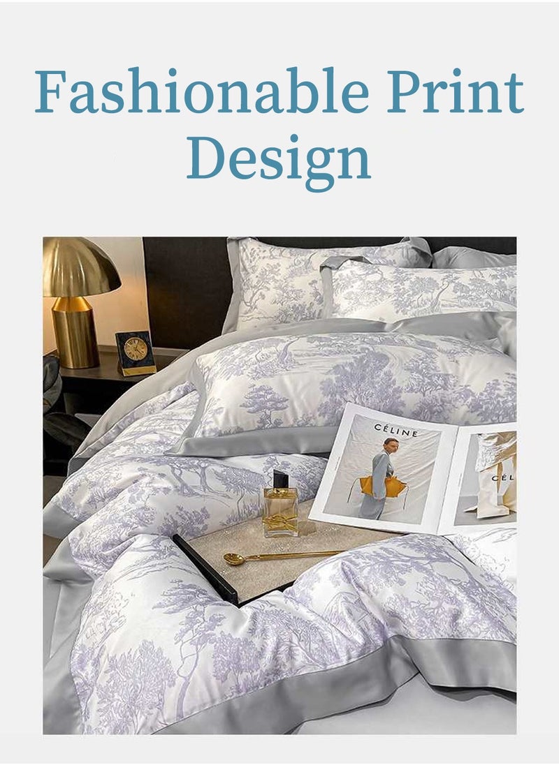 4PCS Silky Satin Sheet Set Satin Bed Set with 2 Pillowcase Soft and Breathable Exquisite Printing Comforter Set Universal Four Seasons Satin Bedding Set 200*230CM