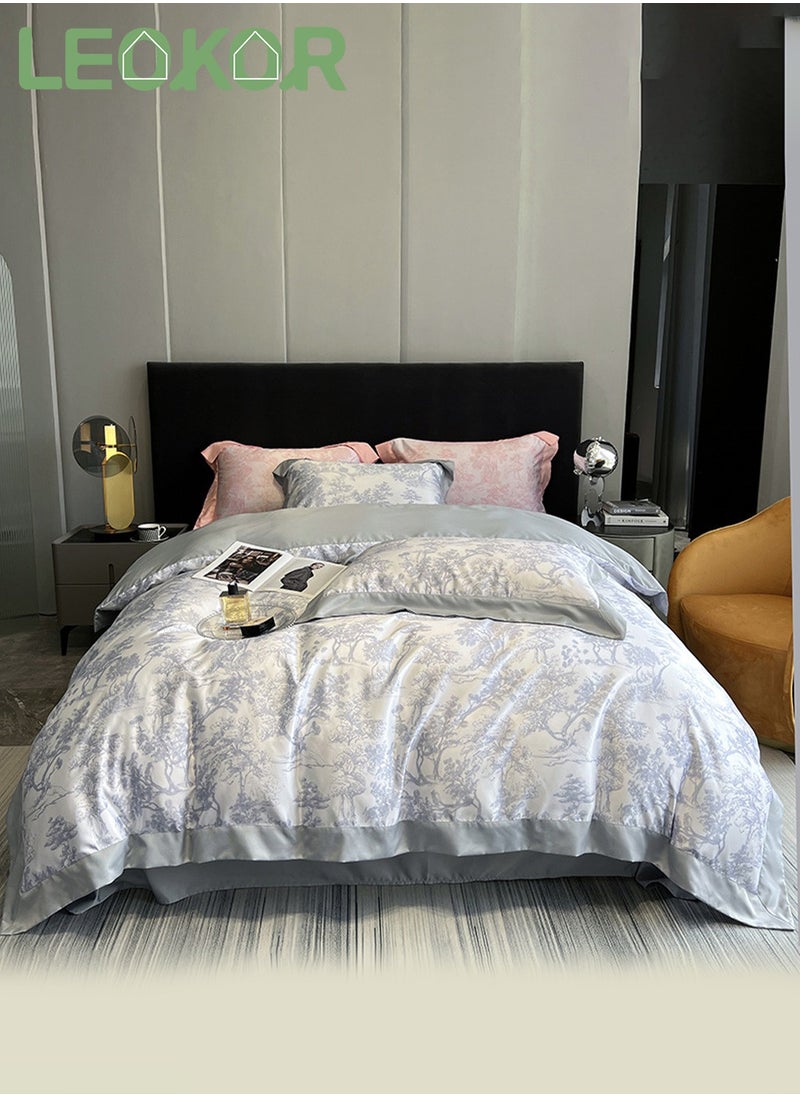 4PCS Silky Satin Sheet Set Satin Bed Set with 2 Pillowcase Soft and Breathable Exquisite Printing Comforter Set Universal Four Seasons Satin Bedding Set 200*230CM