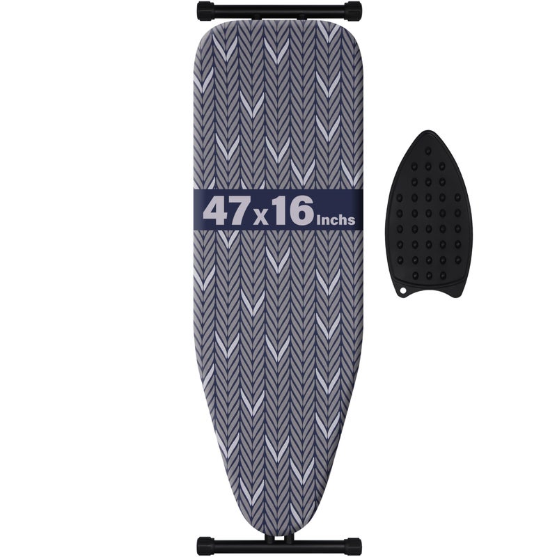 veiox Ironing Board Full Size, Metal Construction Iron Board with Extra Thick Heavy Duty Padded Cover, Stable Structure, Anti-Skid Feet (47x16) - Image 1