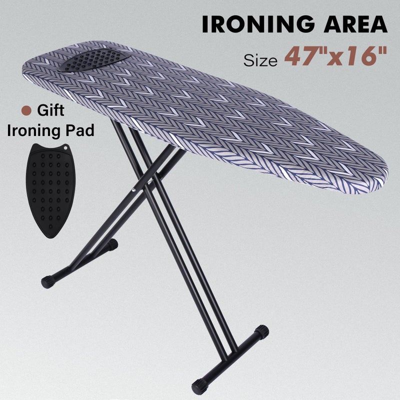 veiox Ironing Board Full Size, Metal Construction Iron Board with Extra Thick Heavy Duty Padded Cover, Stable Structure, Anti-Skid Feet (47x16) - Image 2