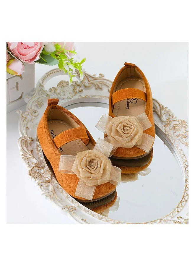 Mark & Mia Mark & Mia Floral Applique Elastic Belt Detailed Slip On Ballerina Shoes - Brown