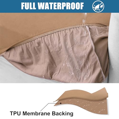Smiry Waterproof Couch Cushion Covers Stretch Washable Sofa Cushion Cover Soft Sofa Slipcover Elastic NonSlip Furniture Protector for Pets Kid 3 Pack Camel - Image 3