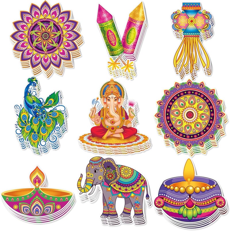 Hedeey Diwali Paper Cutout Decorations for Home,Diwali Decor with Rangoli Peacock Ganesh Diya Elephant for Rangoli Deepavali Party Decorations Supplies-45 Pcs - Image 1