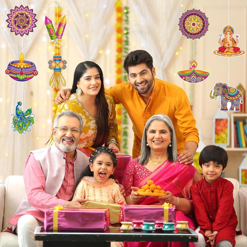 Hedeey Diwali Paper Cutout Decorations for Home,Diwali Decor with Rangoli Peacock Ganesh Diya Elephant for Rangoli Deepavali Party Decorations Supplies-45 Pcs - Image 5
