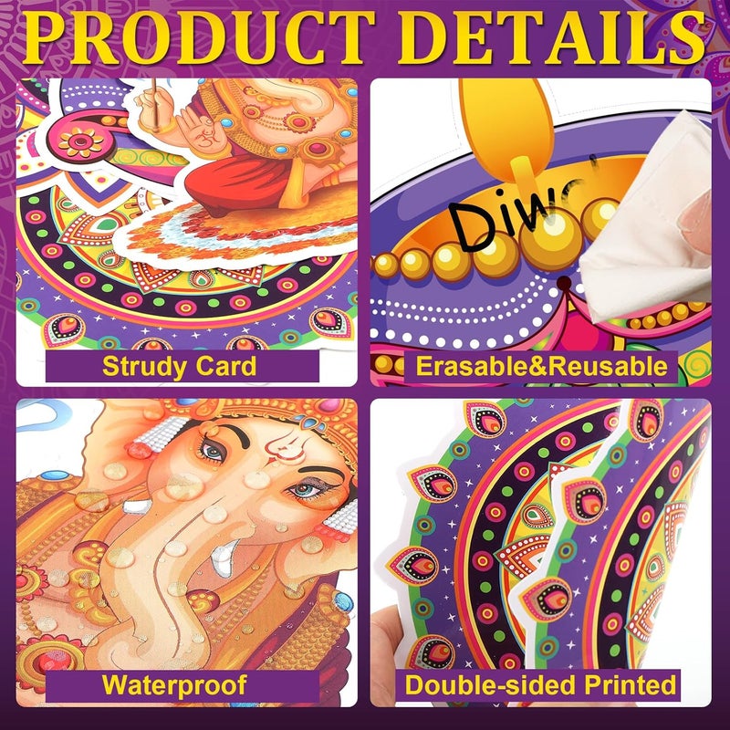 Hedeey Diwali Paper Cutout Decorations for Home,Diwali Decor with Rangoli Peacock Ganesh Diya Elephant for Rangoli Deepavali Party Decorations Supplies-45 Pcs - Image 3