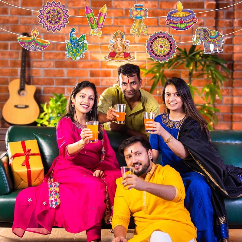 Hedeey Diwali Paper Cutout Decorations for Home,Diwali Decor with Rangoli Peacock Ganesh Diya Elephant for Rangoli Deepavali Party Decorations Supplies-45 Pcs - Image 4