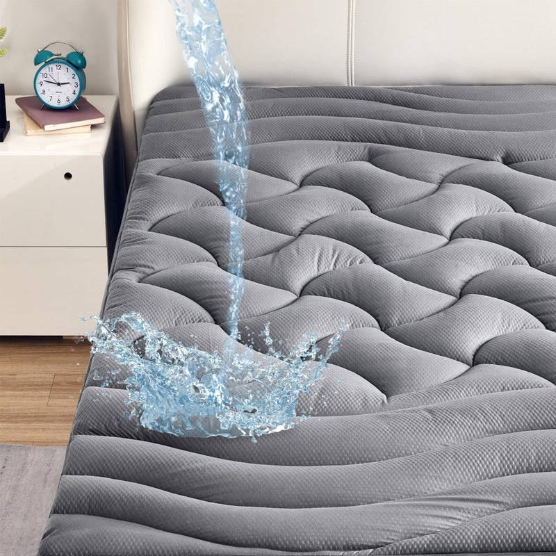 SLEEP ZONE Waterproof Mattress Pad King Breathable Mattress Topper Quilted Fitted Cover Protector with Deep Pockets fits 821 inch Gray